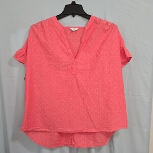 Crown & Ivy Womens XL Coral Short Ruffle Sleeve Blouse